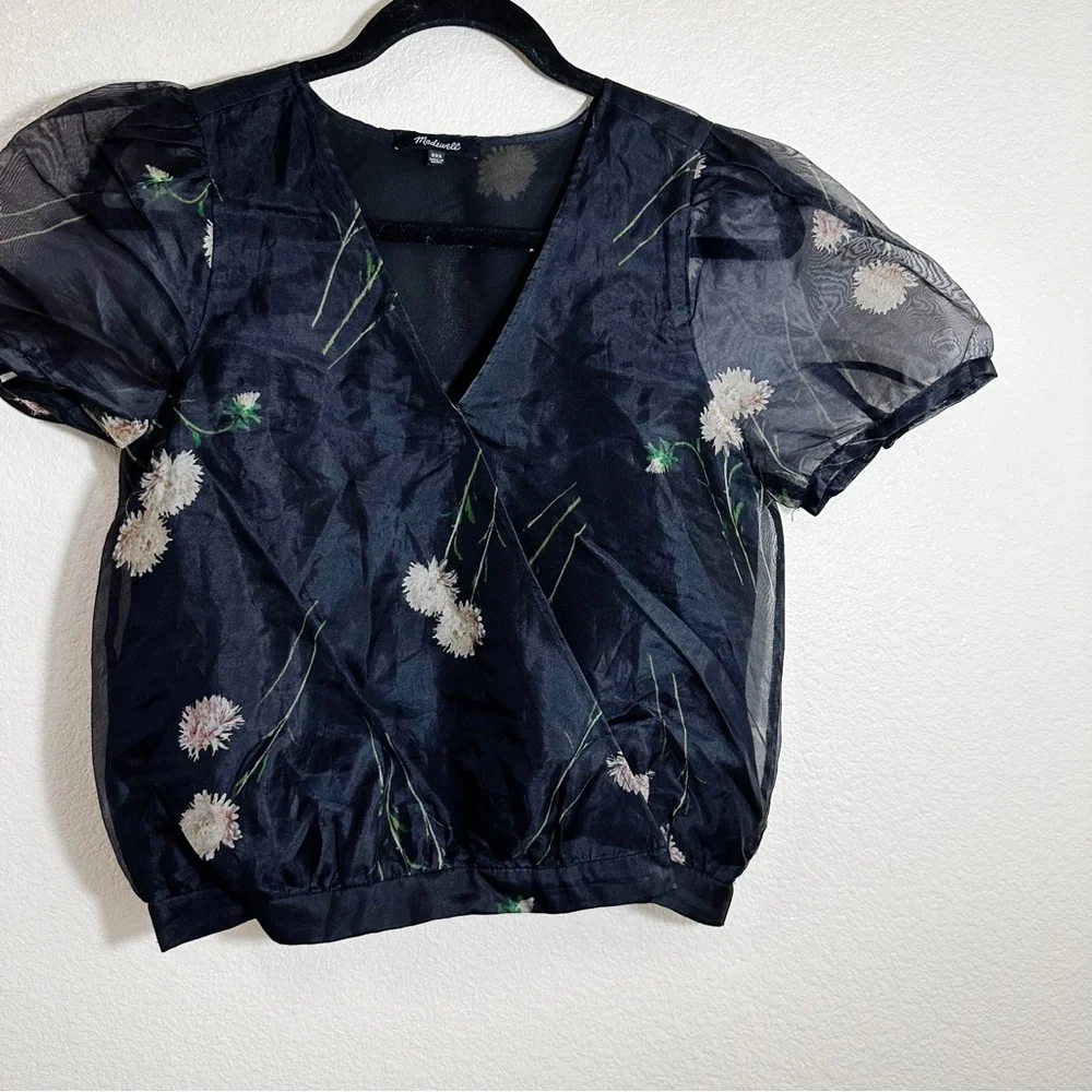Madewell Silk‎ Organza Puff Sleeve Top Aster Portrait Sz XXS